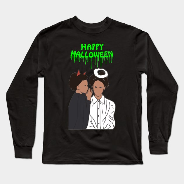 happy halloween whisper kids green Long Sleeve T-Shirt by DigillusionStudio